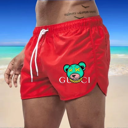 Men'S Beach Shorts Sports Surf Shorts Gym Running Quick-Drying Swimsuit Fashionable Bear Print Breathable Swimming Trunks S-4XL