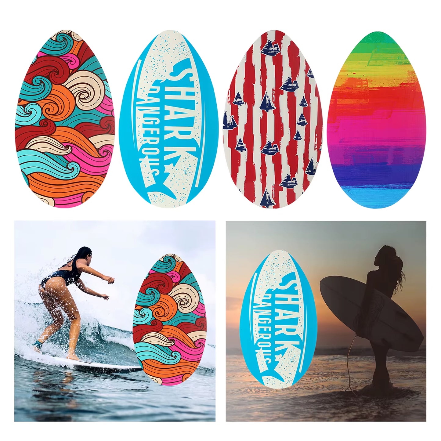 Skimboard Standing Shallow Water Beach Sand Board Small Surfboard Surf Board for Unisex Teens Boy Girls Men Women Water Sports