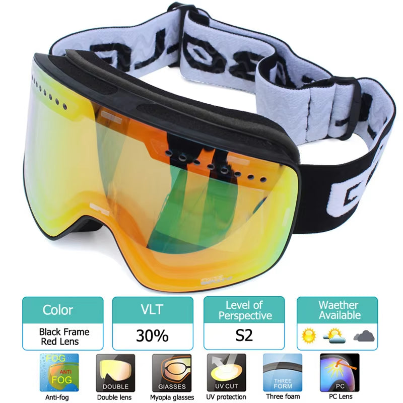 Ski Goggles with Magnetic Double Layer Polarized Lens Skiing Anti-Fog UV400 Snowboard Goggles Men Women Ski Glasses Eyewear Case