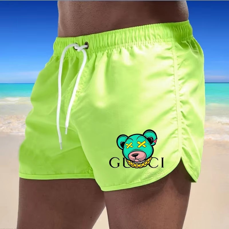 Men'S Beach Shorts Sports Surf Shorts Gym Running Quick-Drying Swimsuit Fashionable Bear Print Breathable Swimming Trunks S-4XL