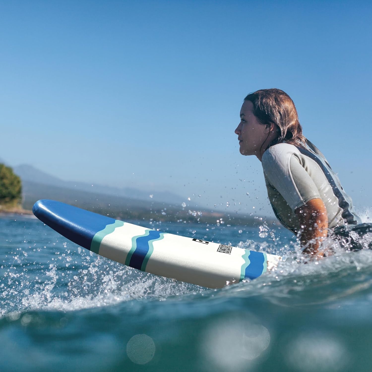 FLOWBOARD Surfboard Softboard Foam 6’ and 7’ and 8' - Includes (3) Fins 6 Foot Long Leash and (2) Wood Stringers - Kids & Adults - Beginner to Intermediate - Comes with High Performance Traction Pad