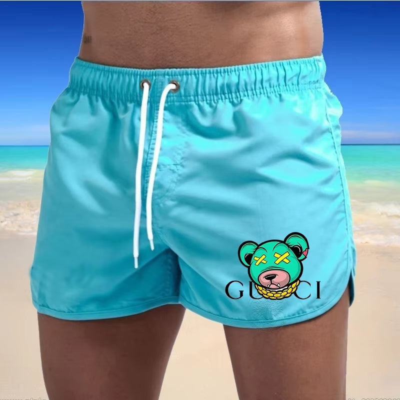 Men'S Beach Shorts Sports Surf Shorts Gym Running Quick-Drying Swimsuit Fashionable Bear Print Breathable Swimming Trunks S-4XL