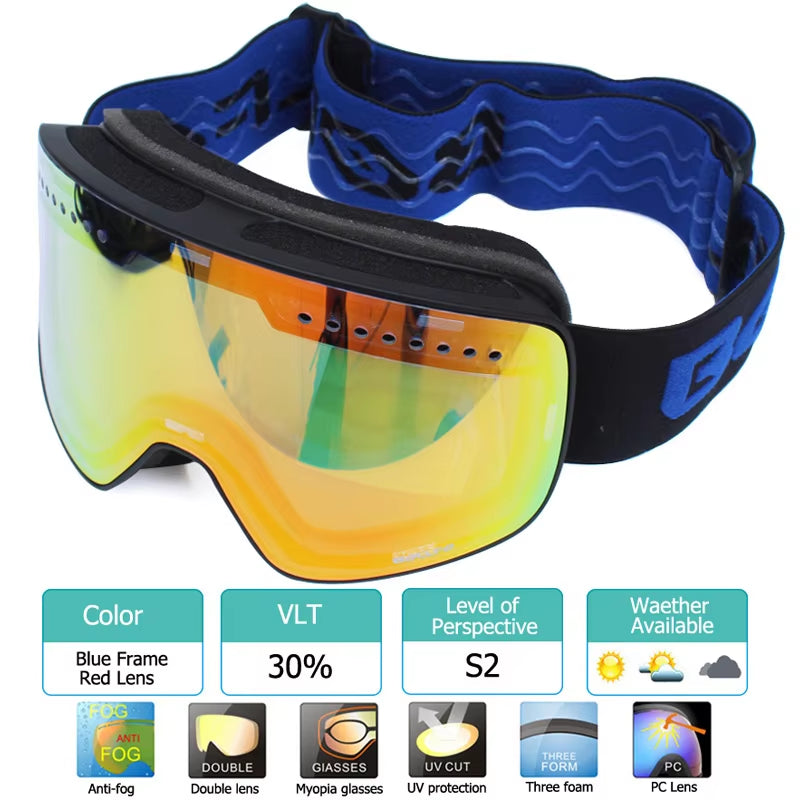 Ski Goggles with Magnetic Double Layer Polarized Lens Skiing Anti-Fog UV400 Snowboard Goggles Men Women Ski Glasses Eyewear Case