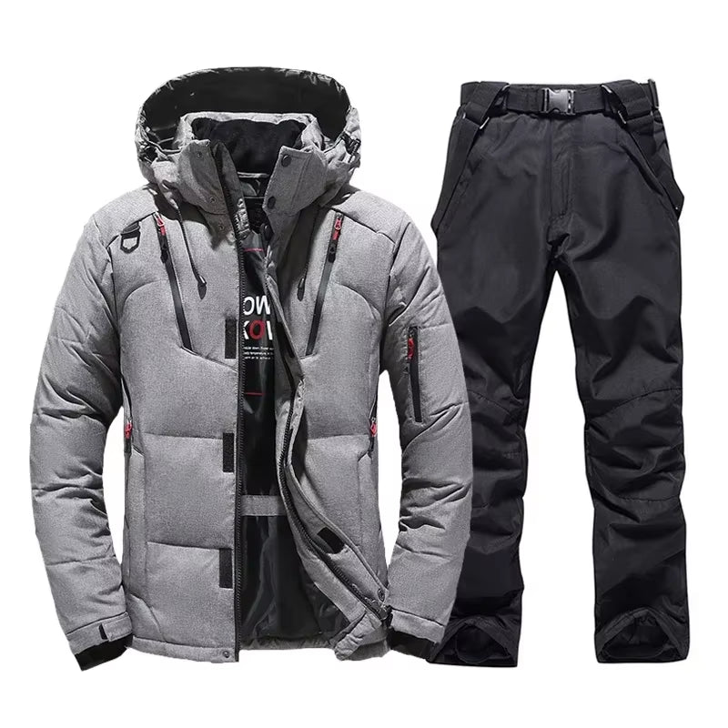 New Thermal Winter Skiing down Jacket Ski Suit Men Snowboard Bibs Pants Warm Set Male Snowmobile Clothing for Wear Overalls