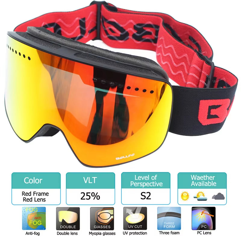 Ski Goggles with Magnetic Double Layer Polarized Lens Skiing Anti-Fog UV400 Snowboard Goggles Men Women Ski Glasses Eyewear Case