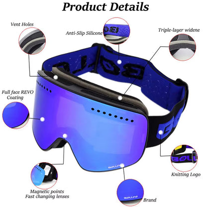 Ski Goggles with Magnetic Double Layer Polarized Lens Skiing Anti-Fog UV400 Snowboard Goggles Men Women Ski Glasses Eyewear Case