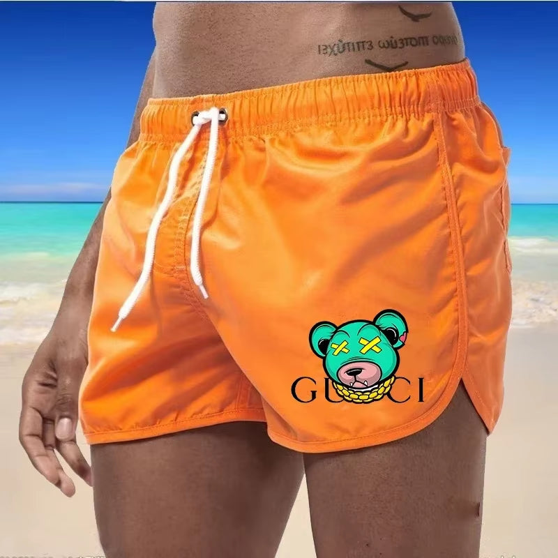 Men'S Beach Shorts Sports Surf Shorts Gym Running Quick-Drying Swimsuit Fashionable Bear Print Breathable Swimming Trunks S-4XL