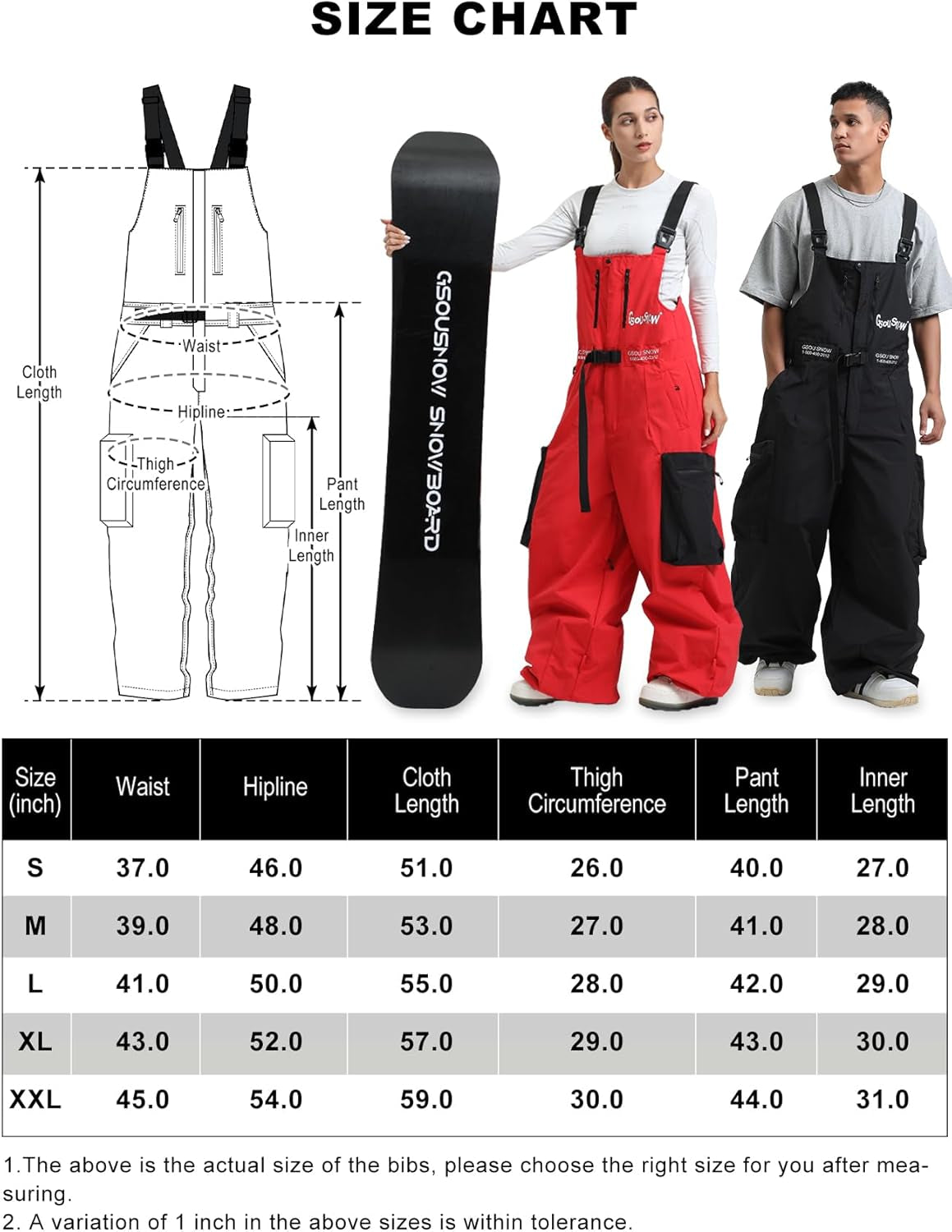 Men Womens Snowboard Bibs Super Baggy Ski Bibs Loose Snow Pants Overalls Waterproof Insulated Winter Outdoor Sports