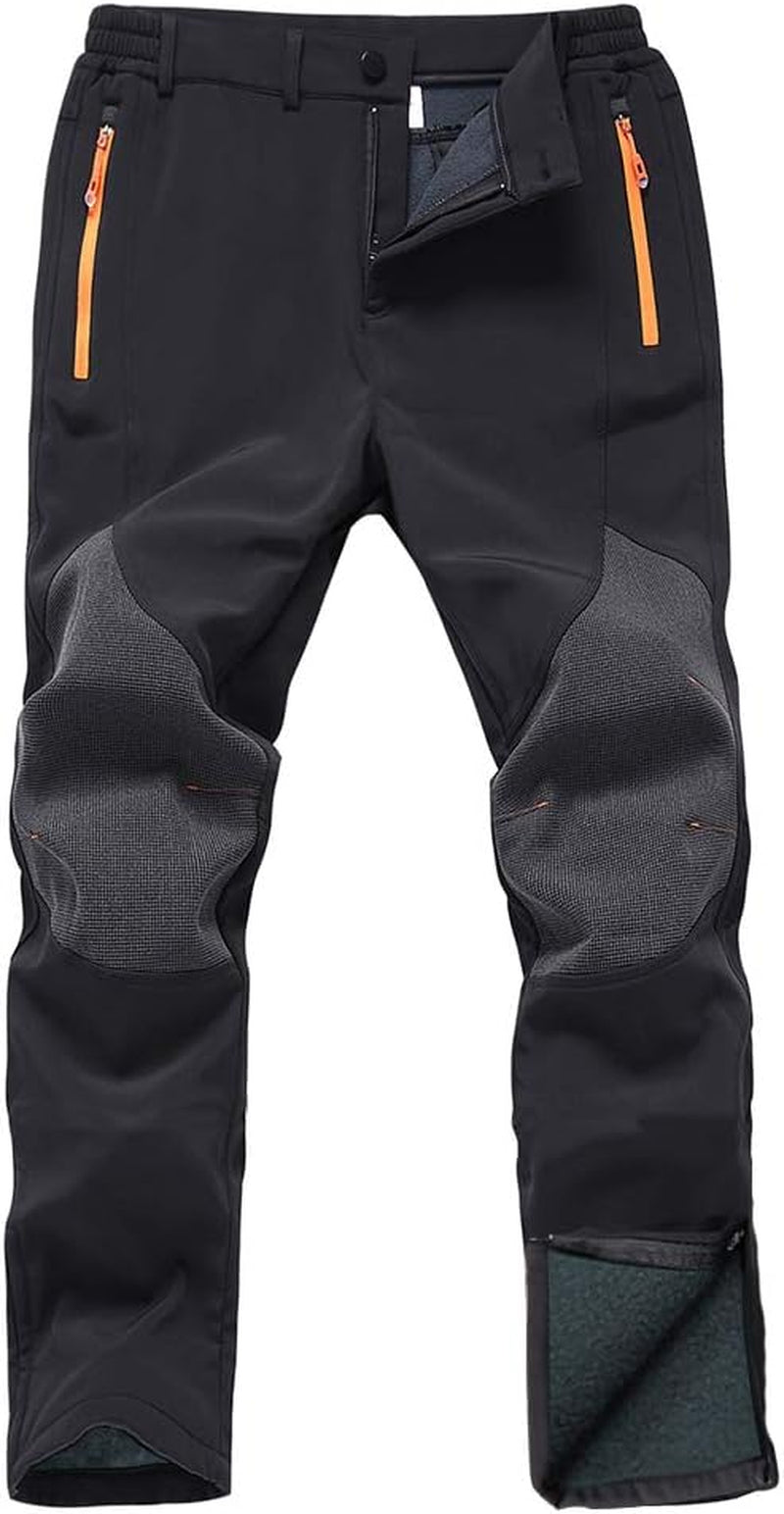 Mens Snow Ski Waterproof Softshell Snowboard Pants Outdoor Hiking Fleece Lined Zipper Bottom Leg