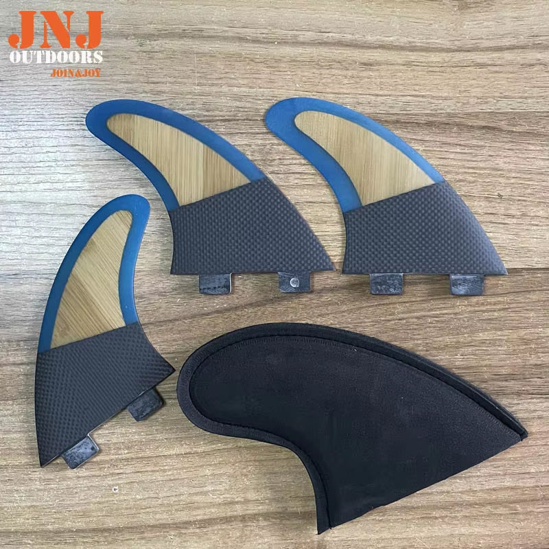 Jnj-Carbon Surfboard Fins, FCS 1, G5, Mf Medium, Fiberglass and Bamboo