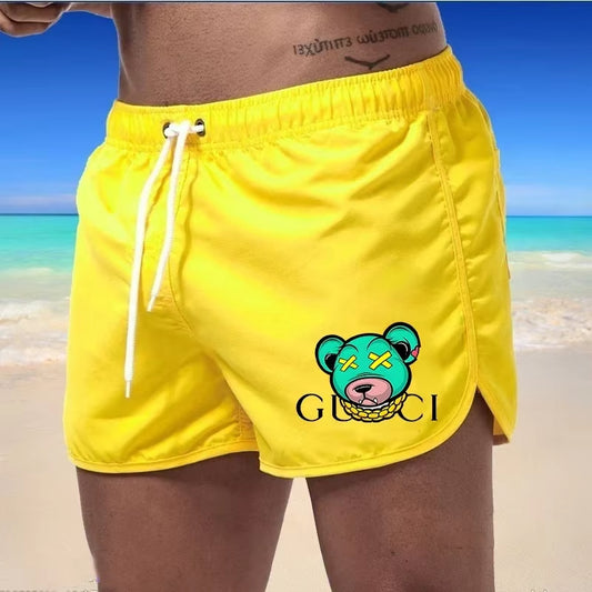 Men'S Beach Shorts Sports Surf Shorts Gym Running Quick-Drying Swimsuit Fashionable Bear Print Breathable Swimming Trunks S-4XL