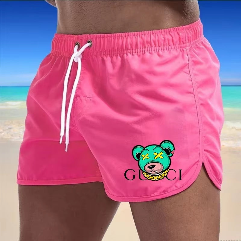 Men'S Beach Shorts Sports Surf Shorts Gym Running Quick-Drying Swimsuit Fashionable Bear Print Breathable Swimming Trunks S-4XL