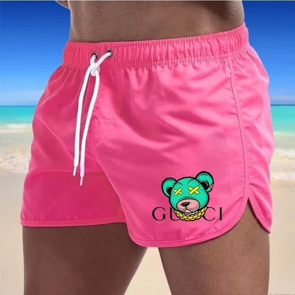 Men'S Beach Shorts Sports Surf Shorts Gym Running Quick-Drying Swimsuit Fashionable Bear Print Breathable Swimming Trunks S-4XL