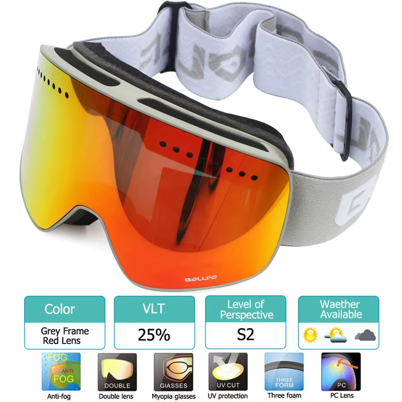 Ski Goggles with Magnetic Double Layer Polarized Lens Skiing Anti-Fog UV400 Snowboard Goggles Men Women Ski Glasses Eyewear Case