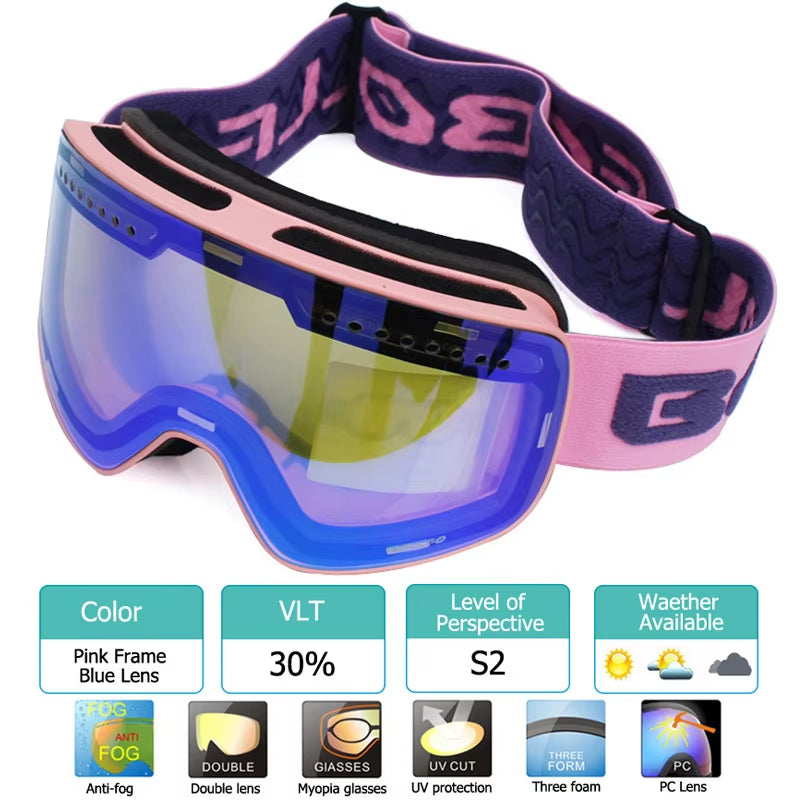 Ski Goggles with Magnetic Double Layer Polarized Lens Skiing Anti-Fog UV400 Snowboard Goggles Men Women Ski Glasses Eyewear Case