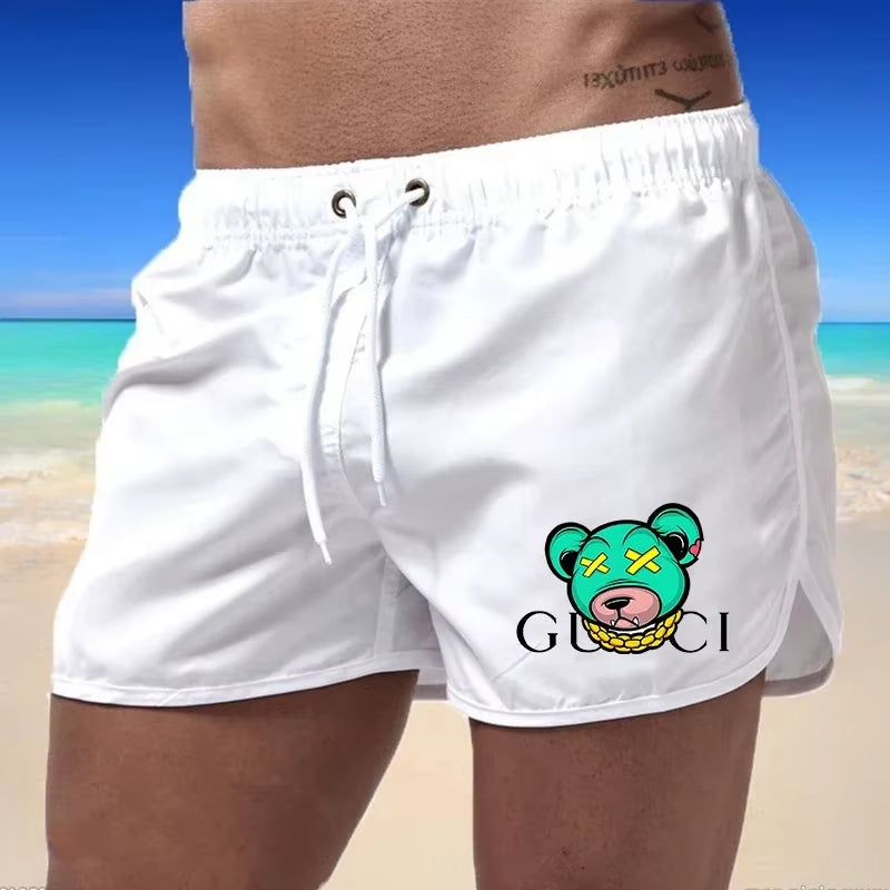 Men'S Beach Shorts Sports Surf Shorts Gym Running Quick-Drying Swimsuit Fashionable Bear Print Breathable Swimming Trunks S-4XL