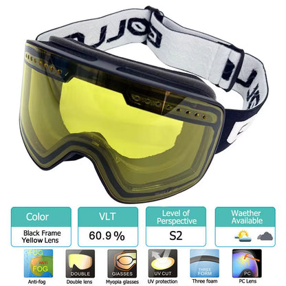 Ski Goggles with Magnetic Double Layer Polarized Lens Skiing Anti-Fog UV400 Snowboard Goggles Men Women Ski Glasses Eyewear Case