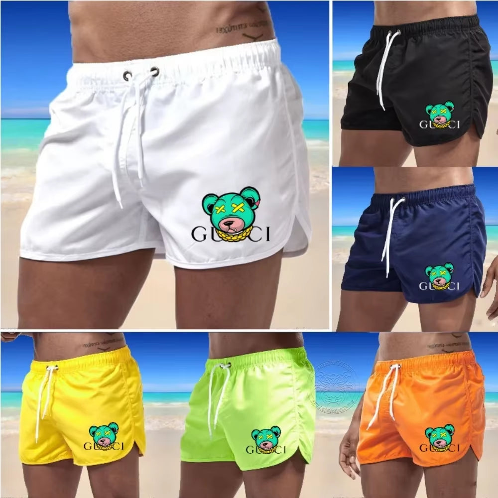 Men'S Beach Shorts Sports Surf Shorts Gym Running Quick-Drying Swimsuit Fashionable Bear Print Breathable Swimming Trunks S-4XL