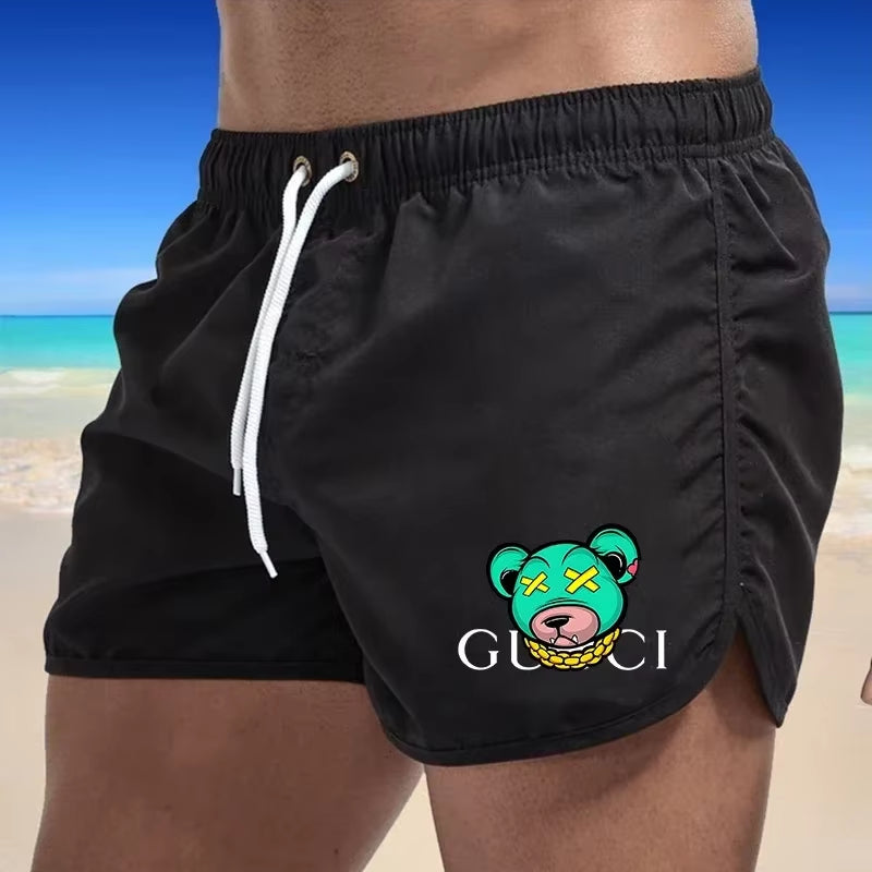 Men'S Beach Shorts Sports Surf Shorts Gym Running Quick-Drying Swimsuit Fashionable Bear Print Breathable Swimming Trunks S-4XL