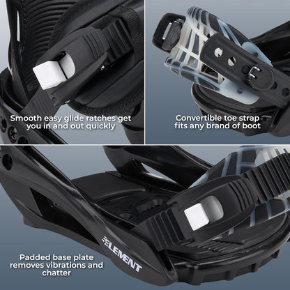 Stealth 3 Adult Snowboard Bindings for Men-Designed for New or Replacement Snowboards. Universal Bindings Disc and Hardware for Beginner to Intermediate Snowboard All-Mountain.