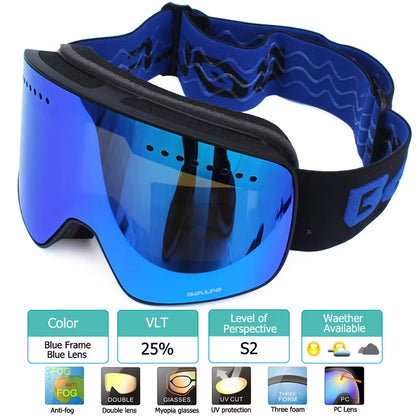 Ski Goggles with Magnetic Double Layer Polarized Lens Skiing Anti-Fog UV400 Snowboard Goggles Men Women Ski Glasses Eyewear Case