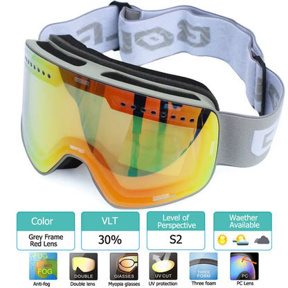 Ski Goggles with Magnetic Double Layer Polarized Lens Skiing Anti-Fog UV400 Snowboard Goggles Men Women Ski Glasses Eyewear Case