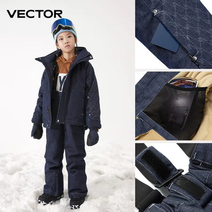 Ski Cowboy Children'S Ski Jacket Pants Warm Waterproof Boys Girls Outdoor Skiing Snowboarding Winter Ski Kids Set